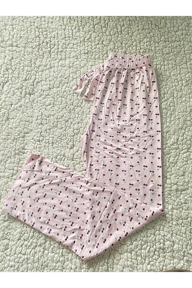 Cherry Kadın Tek Alt Pijama - Su Pembe Vişne Desen Pijama Altı - 2