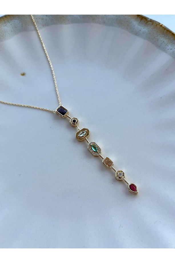 Çelik Kolye Y Kolye, Yedi Element Kolye, 7 Element Kolye Gold - 2
