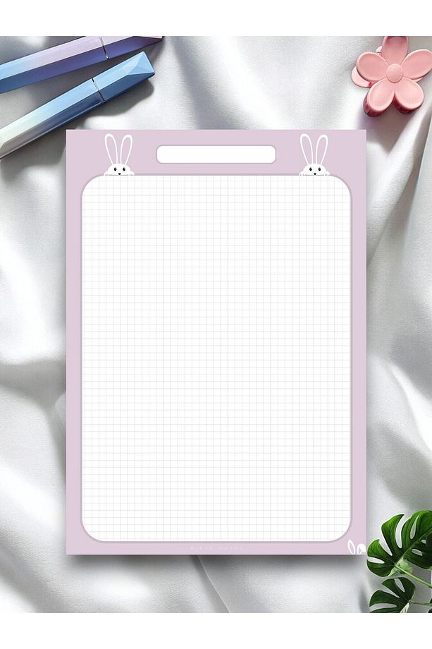 A4 Lila Tavşan Desenli Notepad - Not Defteri - Bloknot (KARELİ) - 1