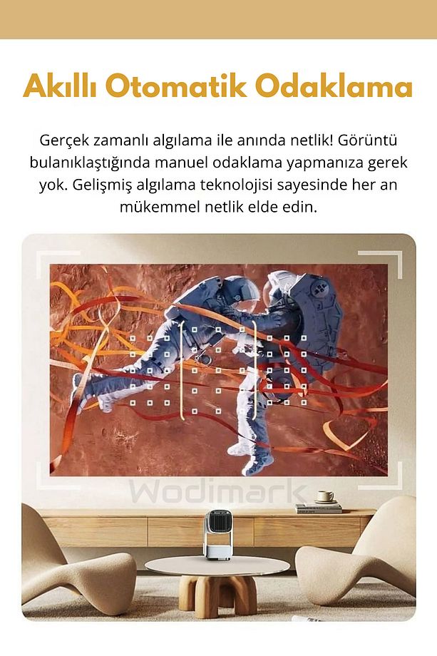 Şarjlı 4K Destekli Taşınabilir Ev Sinema Projeksiyonu – Android, WiFi, Bluetooth, 3D, 200 ANSI Lümen - 8