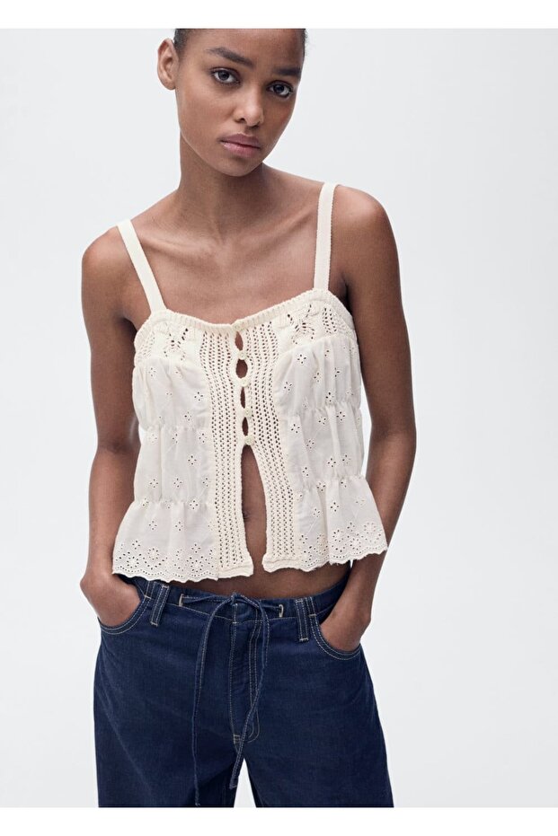 Combined Blouse with Openwork Details - 1