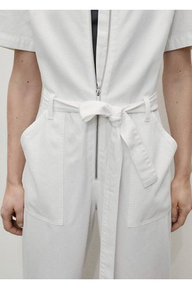 Kemerli denim tulum - 7