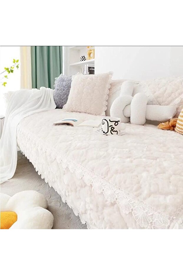 Lace Soft And Premium Quality Sofa Topper/Cover White 210X 90Cm