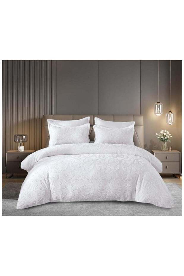 6 PC KING SIZE EMBROIDERED PREMIUM COTTON FLORAL DESIGN COMFORTER SET WHITE