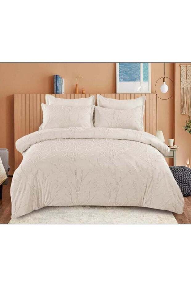 6 PC CREAM EMBROIDERED FLORAL COTTON KING SIZE COMFORTER SET
