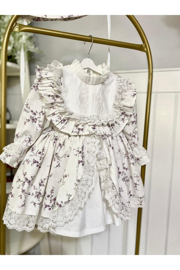 Lilac Mini Floral Set Vintage Girls Dress - Custom Made Girls Dress Birthday Dress