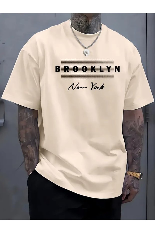 "Brooklyn" Men's Letter Printed Round Neck T-Shirt with Short Sleeves for Summer Outdoor Sports