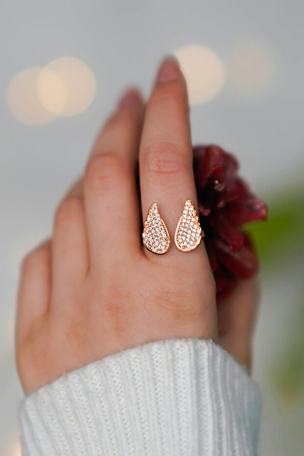 Zircon Stone Angel Wing Adjustable Gold Women's Ring