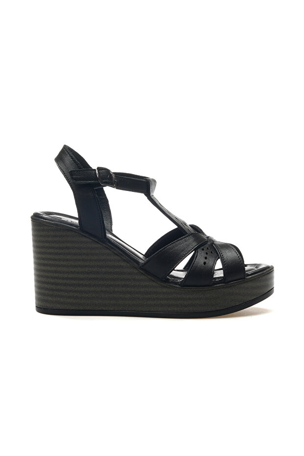 Women's genuine leather wedge heel daily sandal 25y 2310814y z black