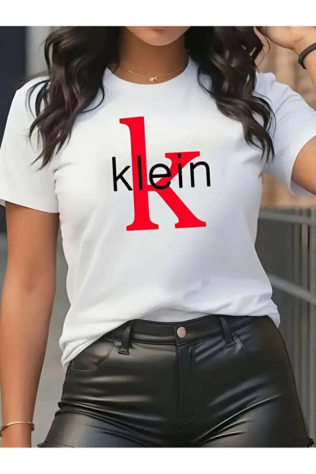 تي شيرت نسائي صيفي كاجوال بياقة دائرية وأكمام قصيرة، K-Klein، مزيج من البوليستر الناعم والإيلاستين،
