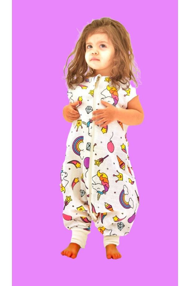 Yazlık Müslin Uyku Tulumu %100 Pamuk Müslin Unicorn Çocuk Bebek Uyku Tulumu - 4