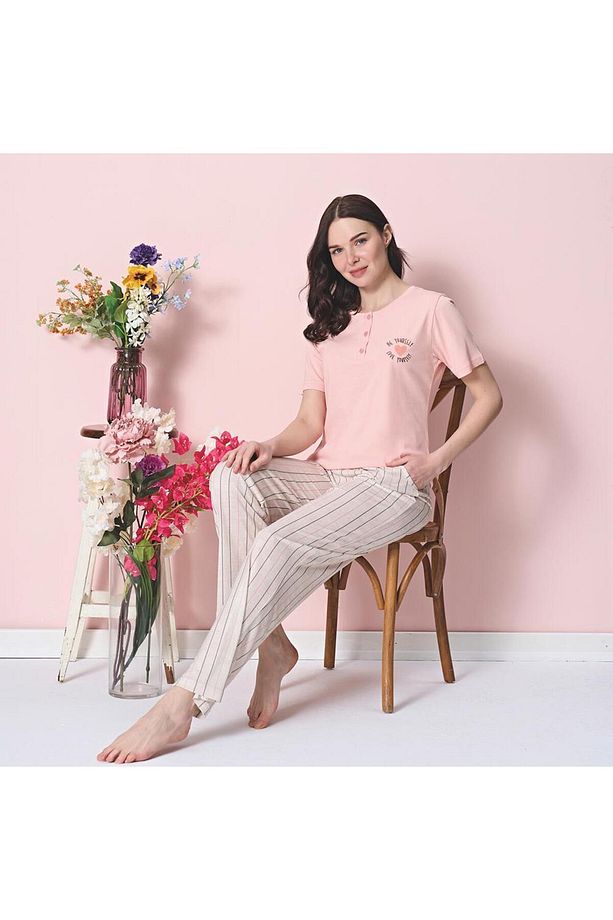 Over Sleep 1866 Kadın Kısa Kol Modal  Yazlık Pijama Takım - 1