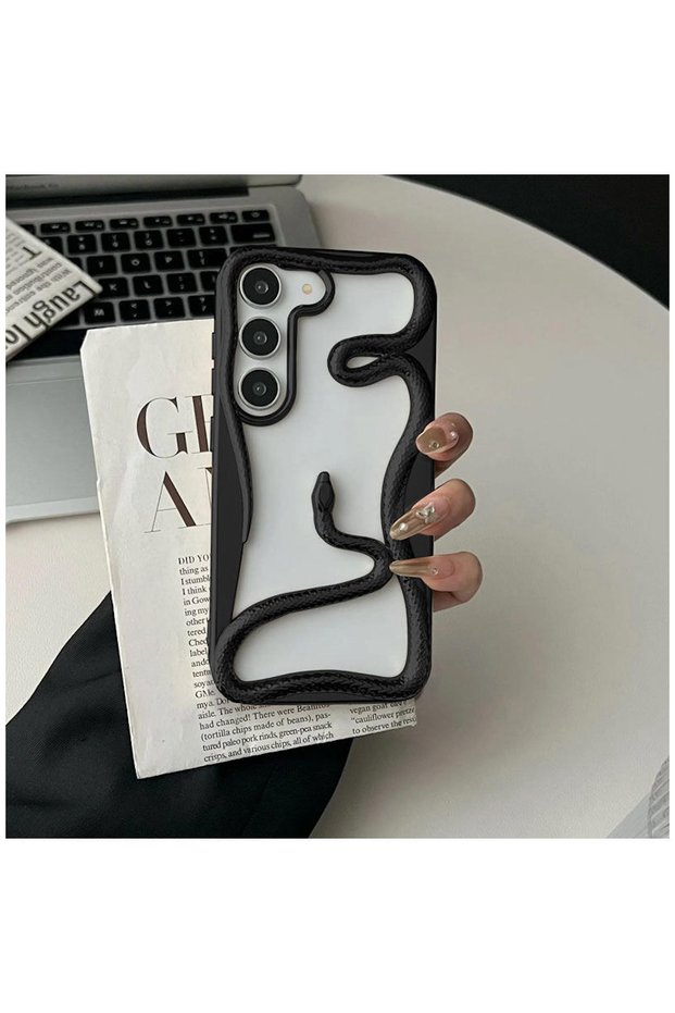 Samsung Galaxy S22 Compatible Case Zebana 3D Snake Silicone Case Black