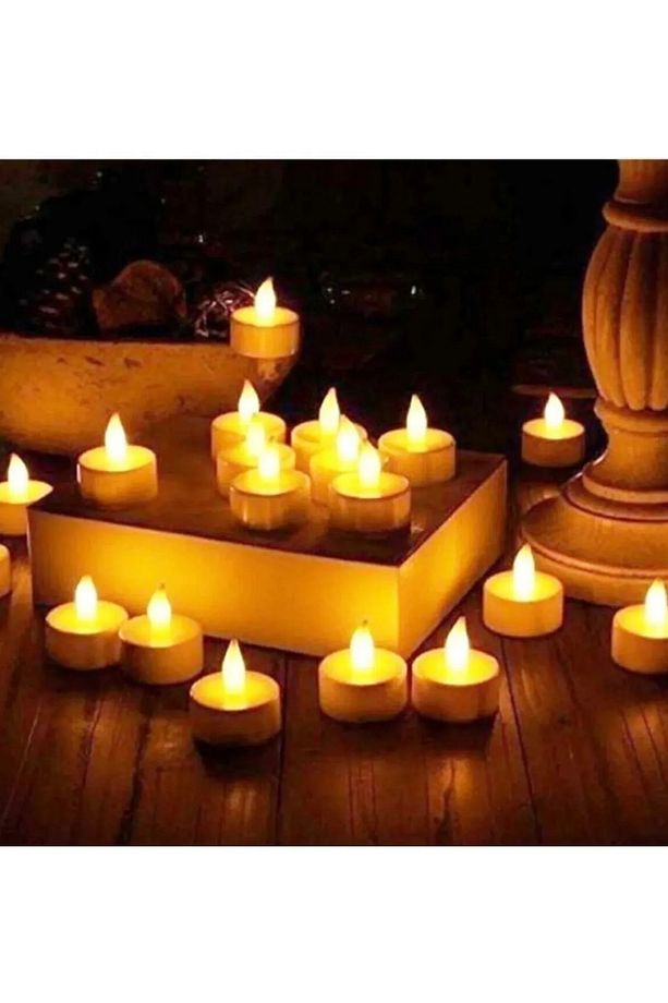 Ledli Mum Tealight Işıklı Dumansız Alevli Sarı Led Mum Pilli 6 Adet Pil Dahil SEVGİLİLER GÜNÜ - 2