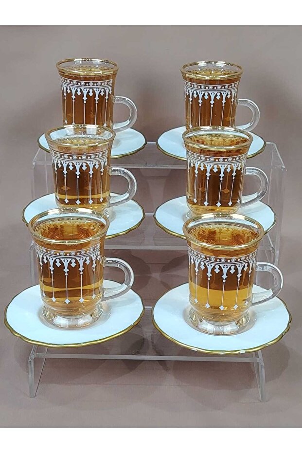 طقم شاي منقوش مكون من 6 قطع - قاعدة أكواب من البورسلين مكونة من 6 قطع