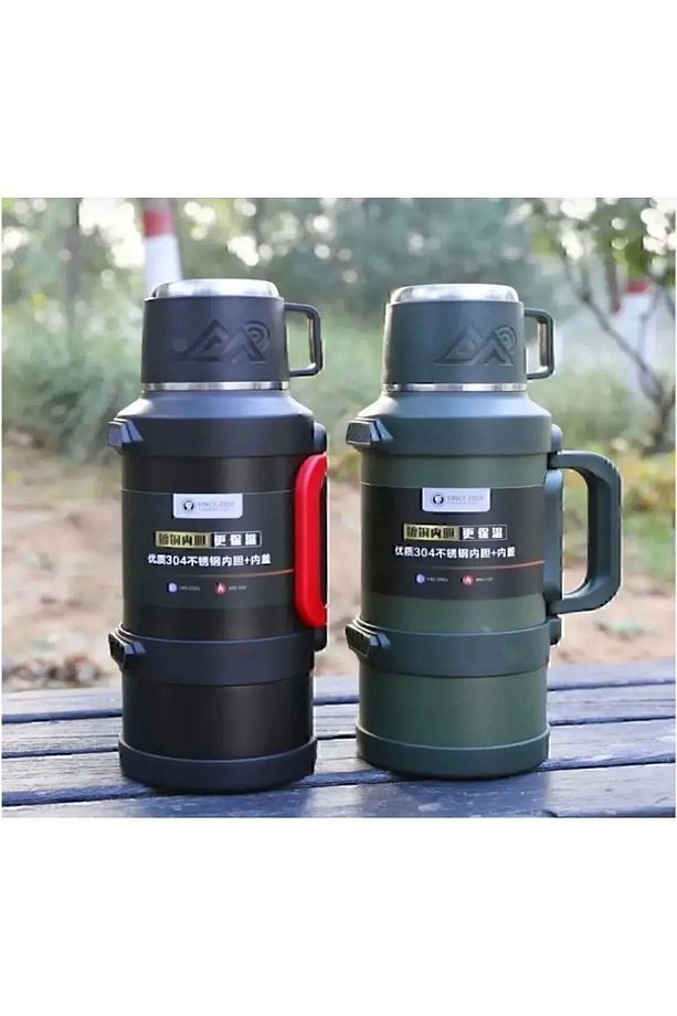 48 Saat Isı Korumalı Termos 3.2 Litre Siyah-gümüş-yeşil Karışık Renkler Kamp Aile Boy Çelik Termos - 1