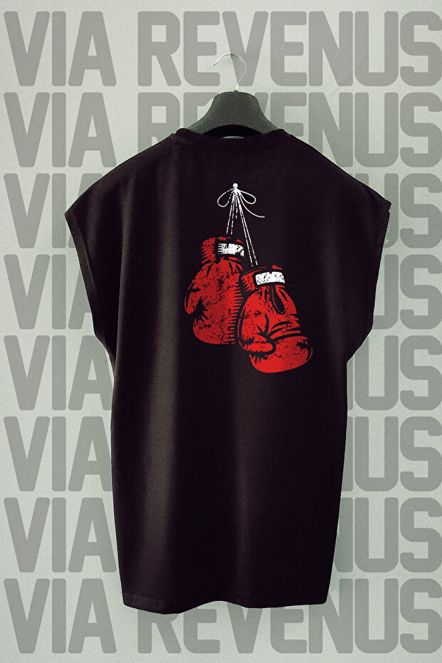 Boxing Glove Back Printed Zero Sleeve Crew Neck Sports Tshirt