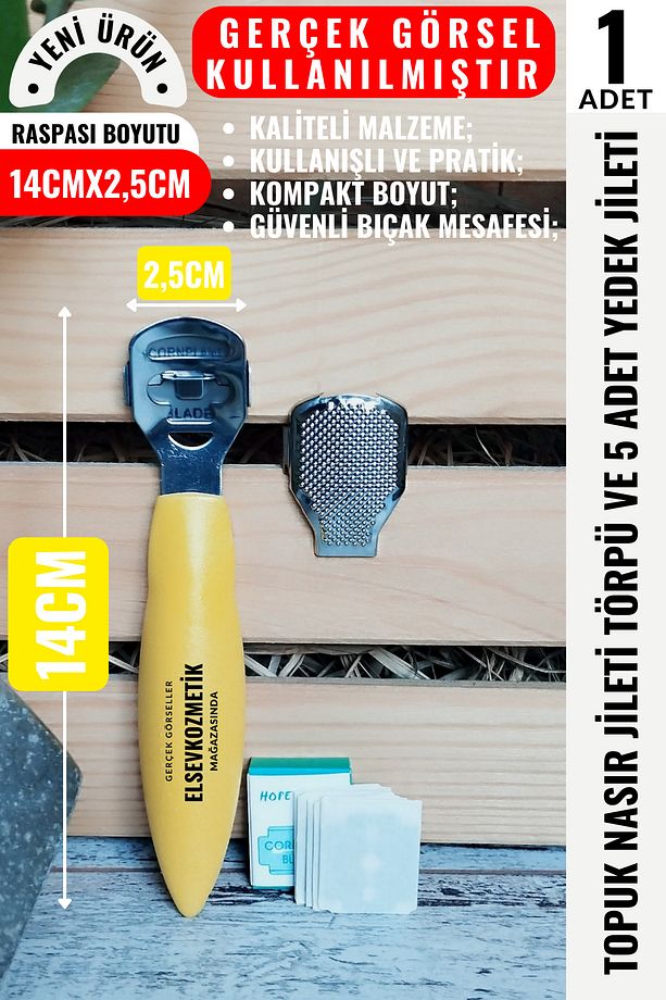 Topuk Nasır Jileti Törpü ve 5 Adet Yedek Jileti,Ayak Topuk Raspası, Pedikür,Topuk Törpüsü - 2