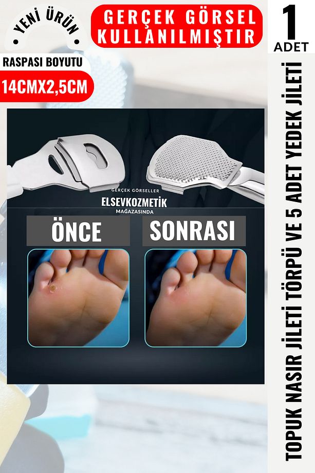 Topuk Nasır Jileti Törpü ve 5 Adet Yedek Jileti,Ayak Topuk Raspası, Pedikür,Topuk Törpüsü - 8