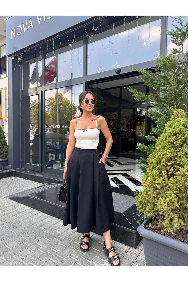 Kadın Midi Siyah Uzun Etek - 4