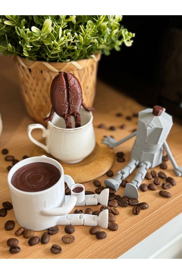 3D Kahve köşesi Sevimli Biblo Seti 3'lü,Kahve Çekirdeği,Beyaz Kahve Kupası,Moko Pot,Coffee set - 2