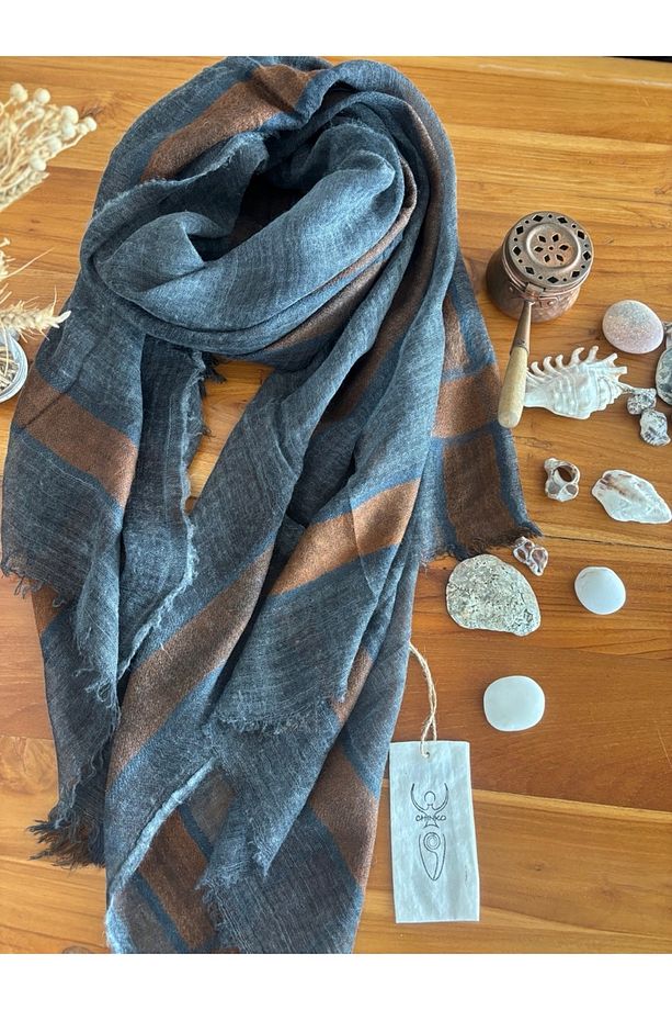 YUMUŞACIK  DÖKÜMLÜ KETEN YÜN DOKUMA ŞAL UNISEX - 7