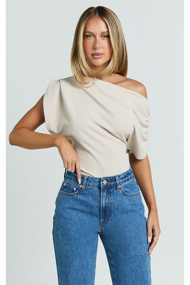 خارج الكتف بلوزة العنق غير المتكافئة - 1