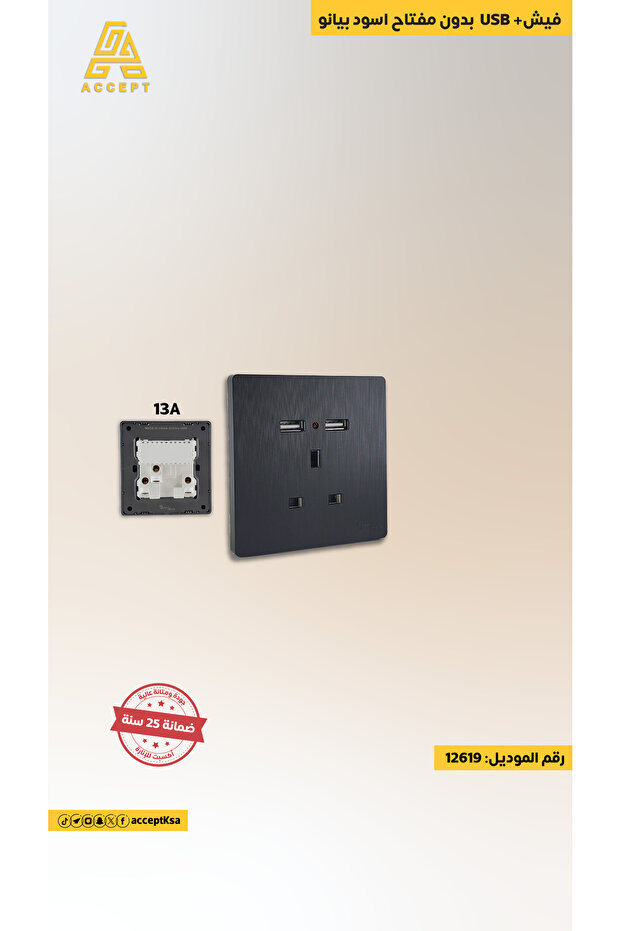 فيش 13 أمبير + USB - 1