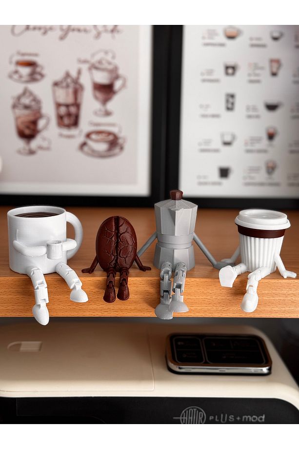 3D Kahve köşesi Sevimli Biblo Seti 4'lü,Kahve Çekirdeği,Beyaz Kahve Kupası,Moko Pot,Coffee set - 1