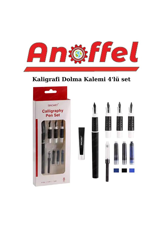 Kaligrafi Dolma Kalemi 4lü Set 1Adet çelik uçlu kaligrafi kalemi 3 Mürekkep kartşu 1Mürekkep pompası - 2