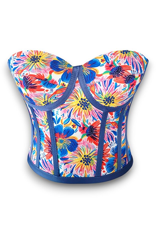 Large Floral Patterned Laced Corset Bustier 3094