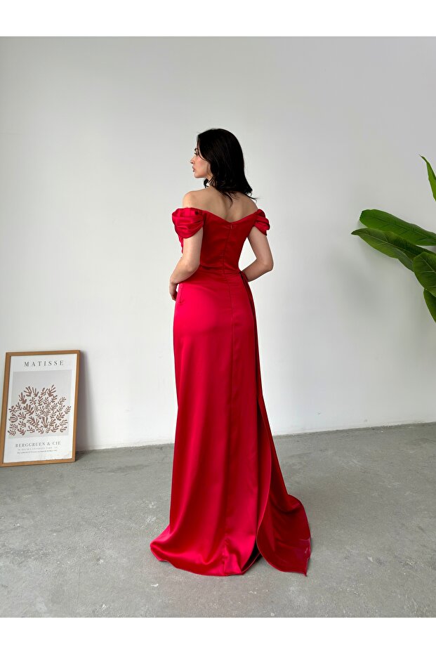 Rochie de seară drapată cu umeri - 4