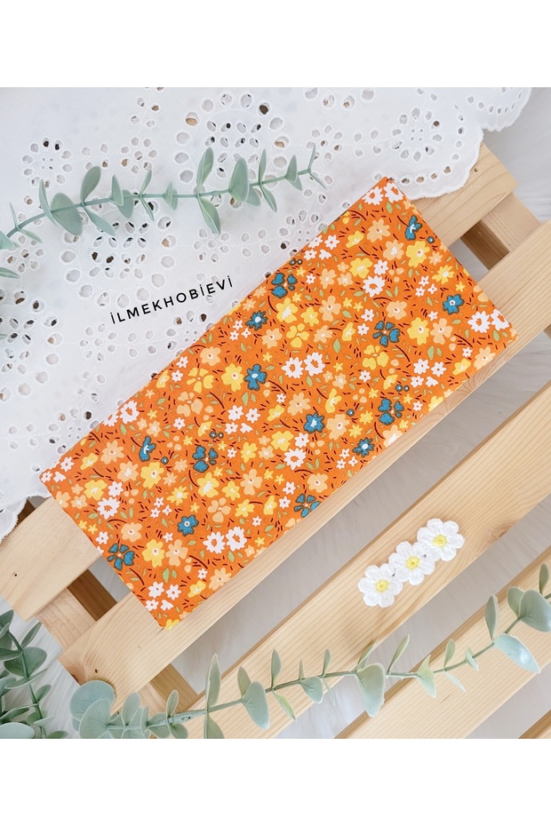 Poplin Fabric Spring Flowers,Orange 100% Cotton 50X170Cm (1Prç)