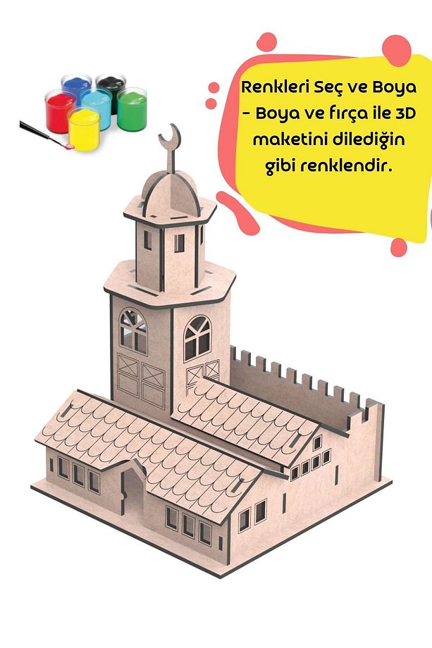 3d Büyük Boy Ahşap Kız Kulesi Maketi Boyanabilir Maket - 5
