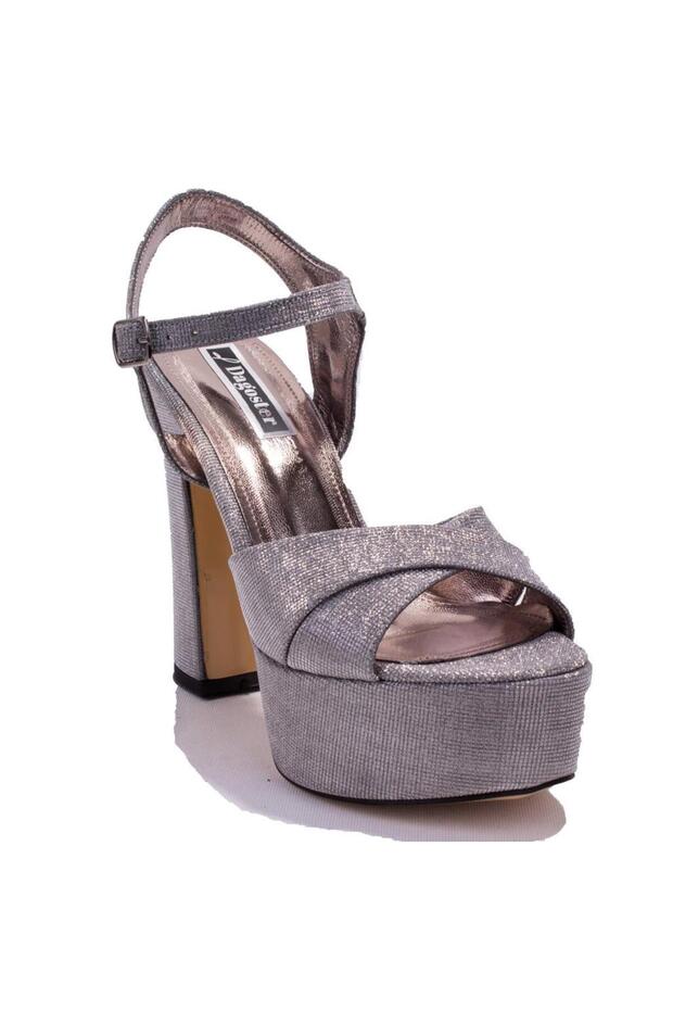 DZA07-337350C Platin Simli Tek Bant Platform Topuklu Kadın Ayakkabı - 1