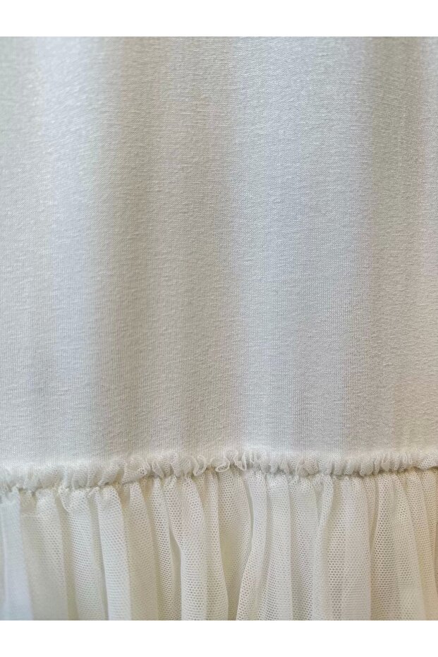 İNVEE 6308 Eteği Fırfır Detaylı İç Elbise - Ekru - 8