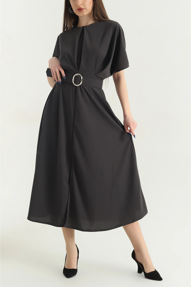 Slit Belted Crepe Women's Dress