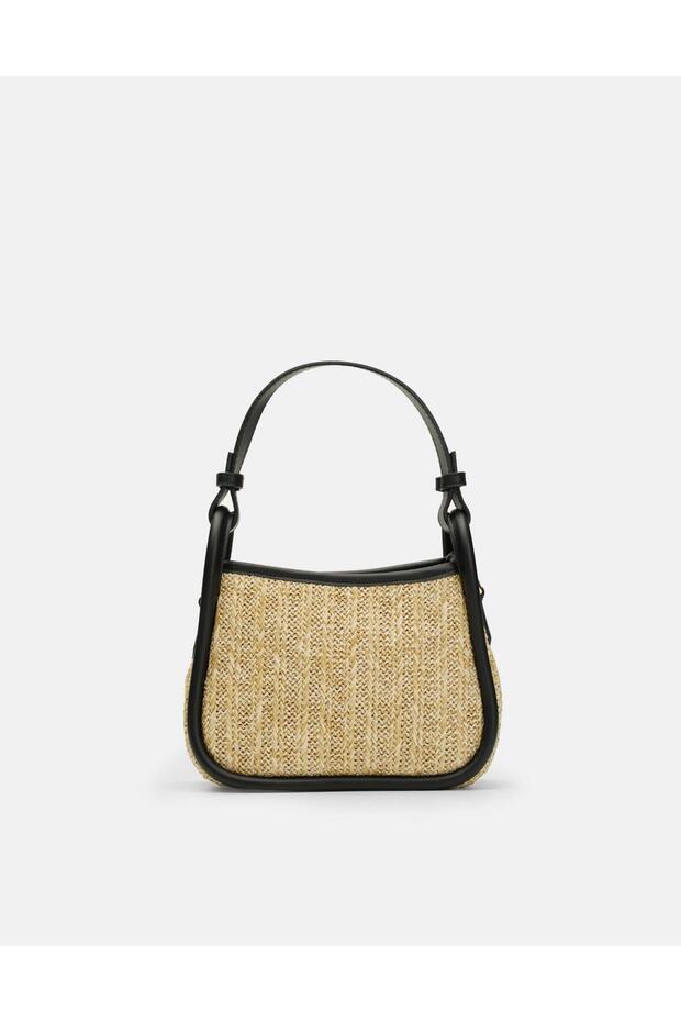 Rosy Shoulder Bag with Leather Piping Detail, Straw Knitted Body and Leather Handle