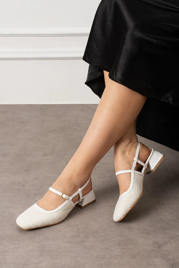 Elegant Tweed or Patent Leather Blunt Toe Belt Detail Short Heeled Women's Daily Lightweight Ballerina Shoes