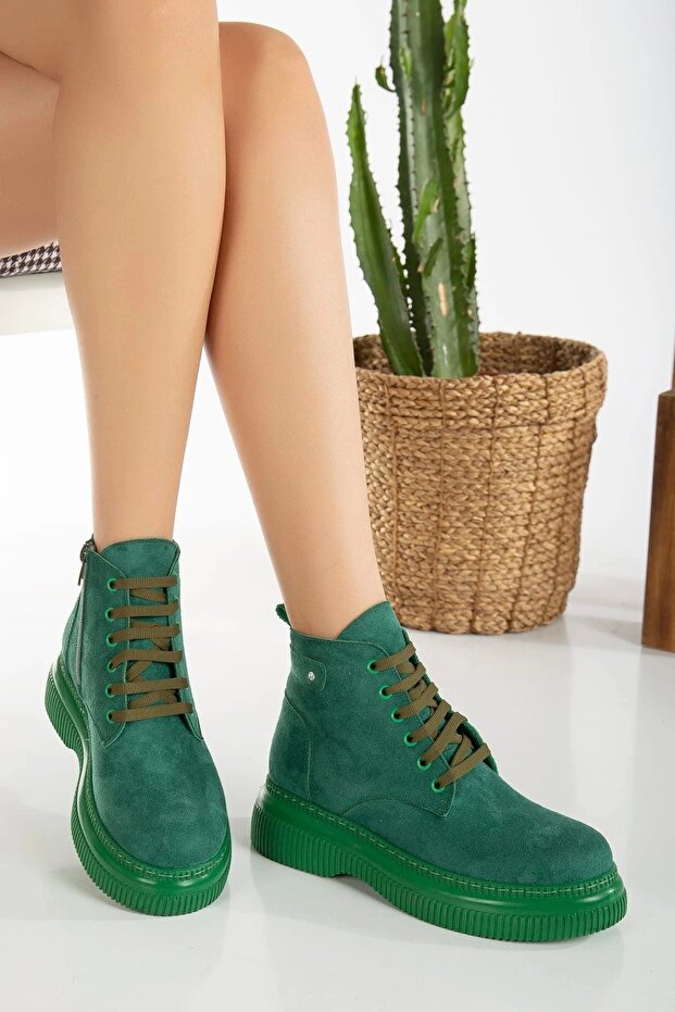 Jiwa Yeşil Süet Bağcıklı Bot - 1