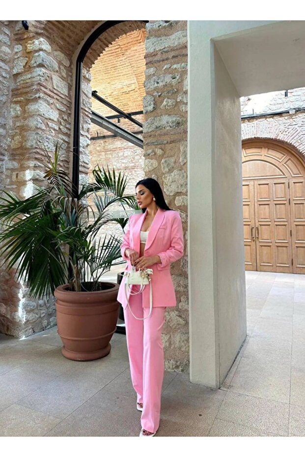 Single Button Double Blazer Suit - 2