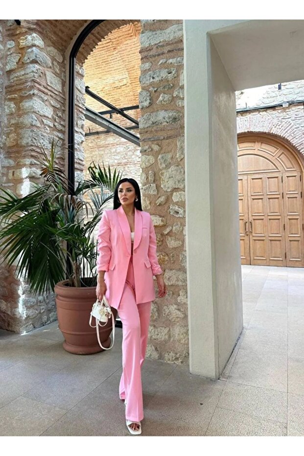 Single Button Double Blazer Suit - 3