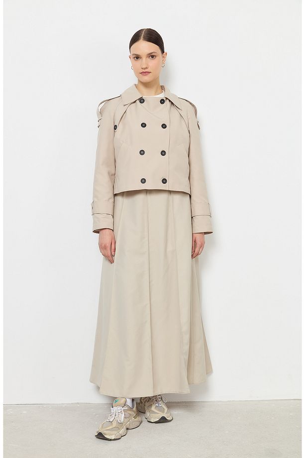 Oversize Taş Kısa Trençkot - 5