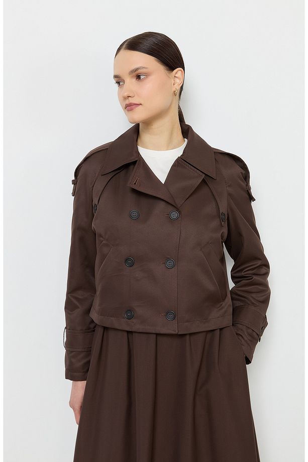Oversize Acı Kahve Kısa Trençkot - 7