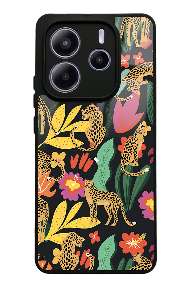 Glossy Phone Case for Xiaomi Redmi Note 14 5g with Floral Cats Design