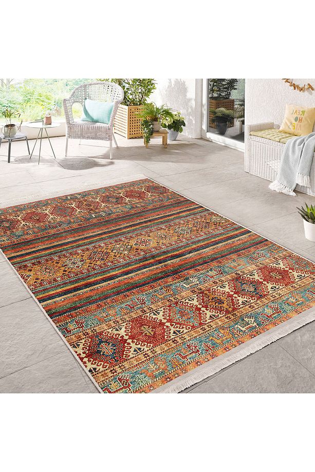 Kiremit Zemin Kilim Motifli Baklava Desenli Halı, Avangarde, Salon & Oturma Odası, Kaymaz Taban - 6