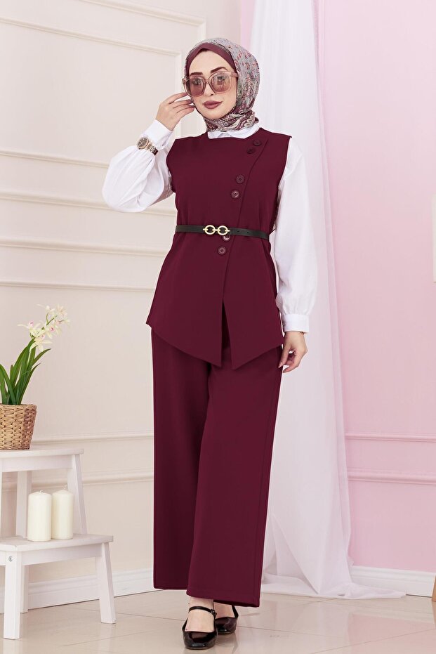 Dora Pants and Vest Suit-Burgundy