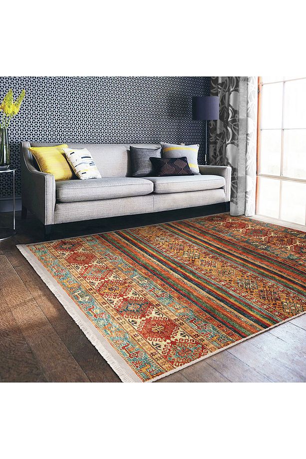 Kiremit Zemin Kilim Motifli Baklava Desenli Halı, Avangarde, Salon & Oturma Odası, Kaymaz Taban - 7