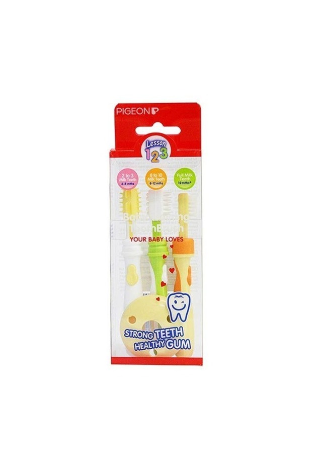 Training Tooth Brush Set, Extra Soft Bristles, Soft Grip, Lesson 1, 2, 3, Multi Colour