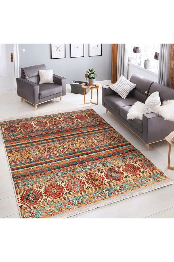 Kiremit Zemin Kilim Motifli Baklava Desenli Halı, Avangarde, Salon & Oturma Odası, Kaymaz Taban - 4